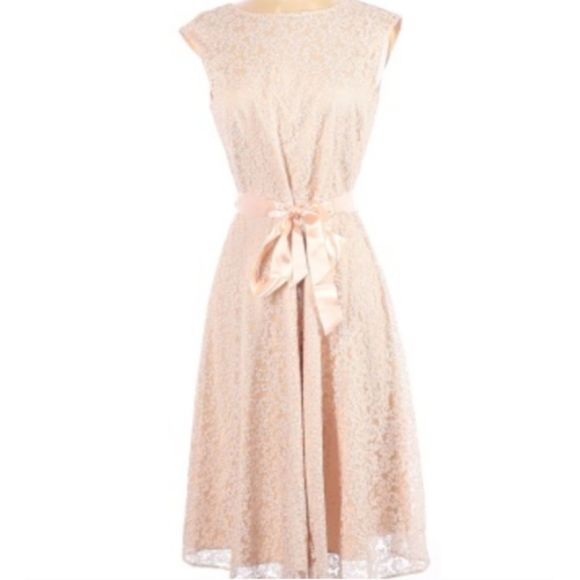 Tahari ASL Dresses & Skirts - Tahari Arthur Levine Peach Lace Rayon Blend 3/4 Sleeve Knee Length Ribbon Dress